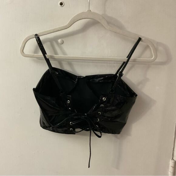 PrettyLittleThing Black Vinyl Extreme Two Piece Set 4/6 Goth Rocker Cosplay Punk - Picture 4 of 16